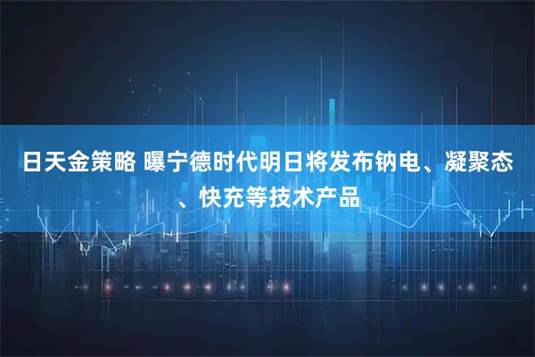 日天金策略 曝宁德时代明日将发布钠电、凝聚态、快充等技术产品
